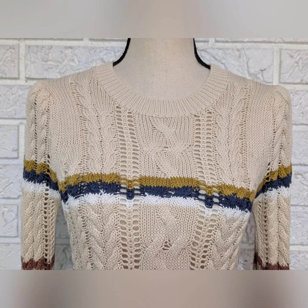 Heartloom Rossini Cable Stitch Pullover Sweater XS Fall Autumn Stripe Relaxed - Picture 6 of 12